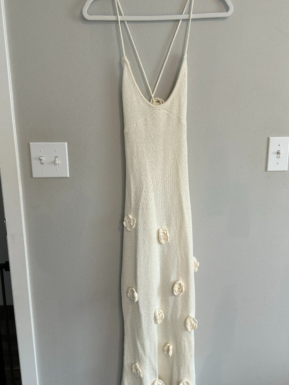 Cream Crochet Maxi Dress with Floral Detailing